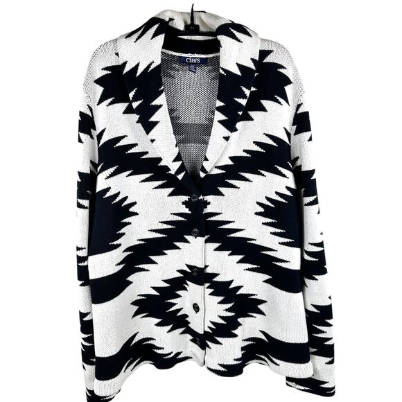 Bold Navajo Knit Cardi — Chaps Blue Label XL Cozy Blanket Style - Picture 1 of 6